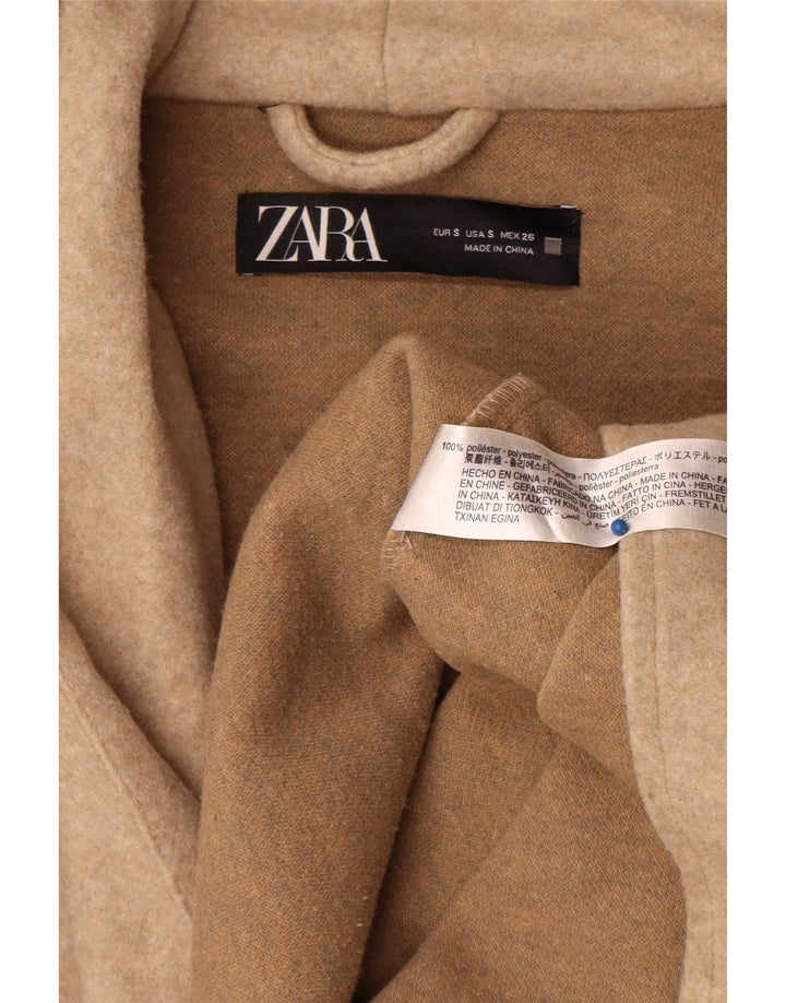 Zara Womens Hooded Oversized Overcoat UK 10 Small Beige Polyester
