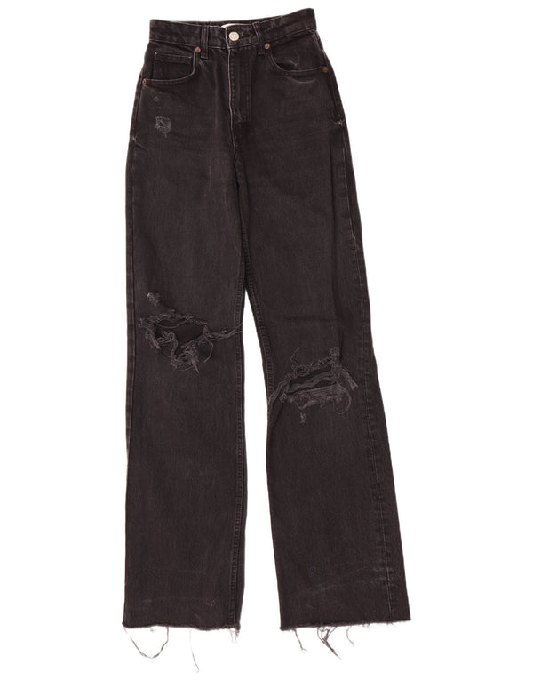 Zara Womens Distressed Wide Leg Jeans EU 34 2XS W24 L35 Black