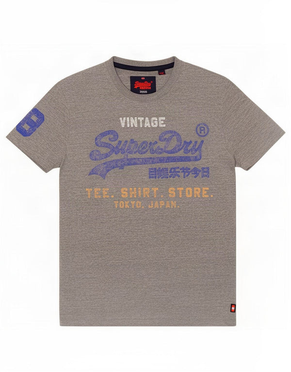 Superdry Mens Graphic T-Shirt Top Medium Grey Flecked Cotton