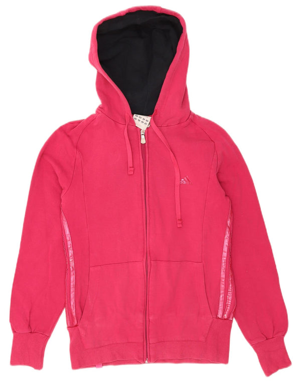 Adidas Womens Zip Hoodie Sweater UK 12 Medium Pink Cotton