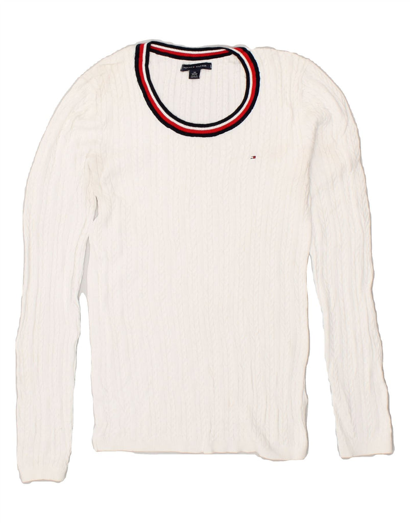 TOMMY HILFIGER Womens Crew Neck Jumper Sweater UK 6 XS White | Vintage Tommy Hilfiger | Thrift | Second-Hand Tommy Hilfiger | Used Clothing | Messina Hembry 