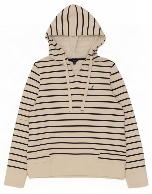 Nautica Womens Oversized Hoodie Jumper UK 6 XS White Striped Cotton