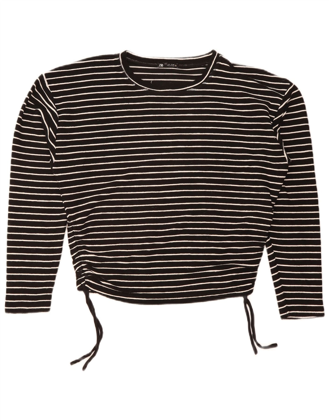 Zara Womens Crop Top Long Sleeve UK 16 Large Black Striped Polyester