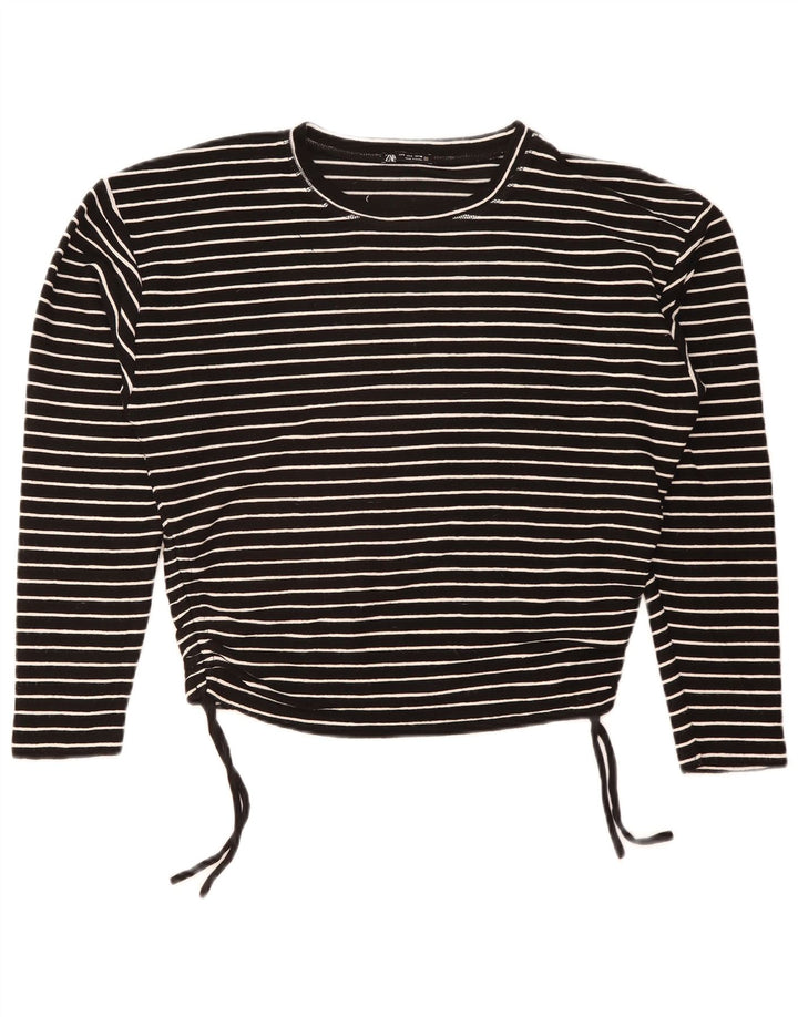 Zara Womens Crop Top Long Sleeve UK 16 Large Black Striped Polyester