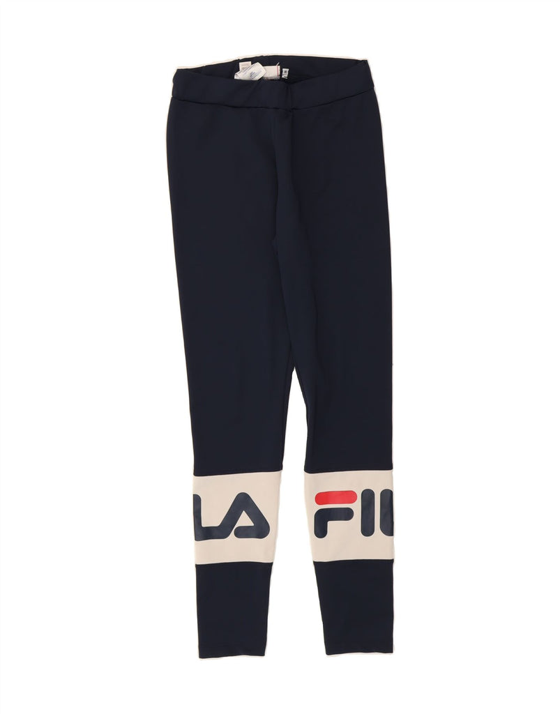 FILA Womens Graphic Leggings UK 12 Medium  Navy Blue Colourblock Polyester Vintage Fila and Second-Hand Fila from Messina Hembry 