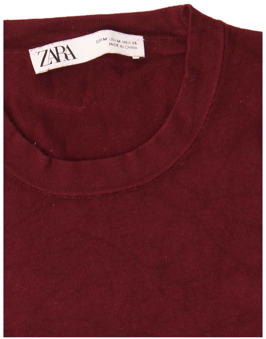 Zara Womens Crew Neck Jumper Sweater UK 12 Medium Burgundy