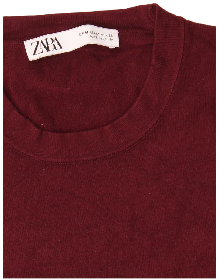 Zara Womens Crew Neck Jumper Sweater UK 12 Medium Burgundy
