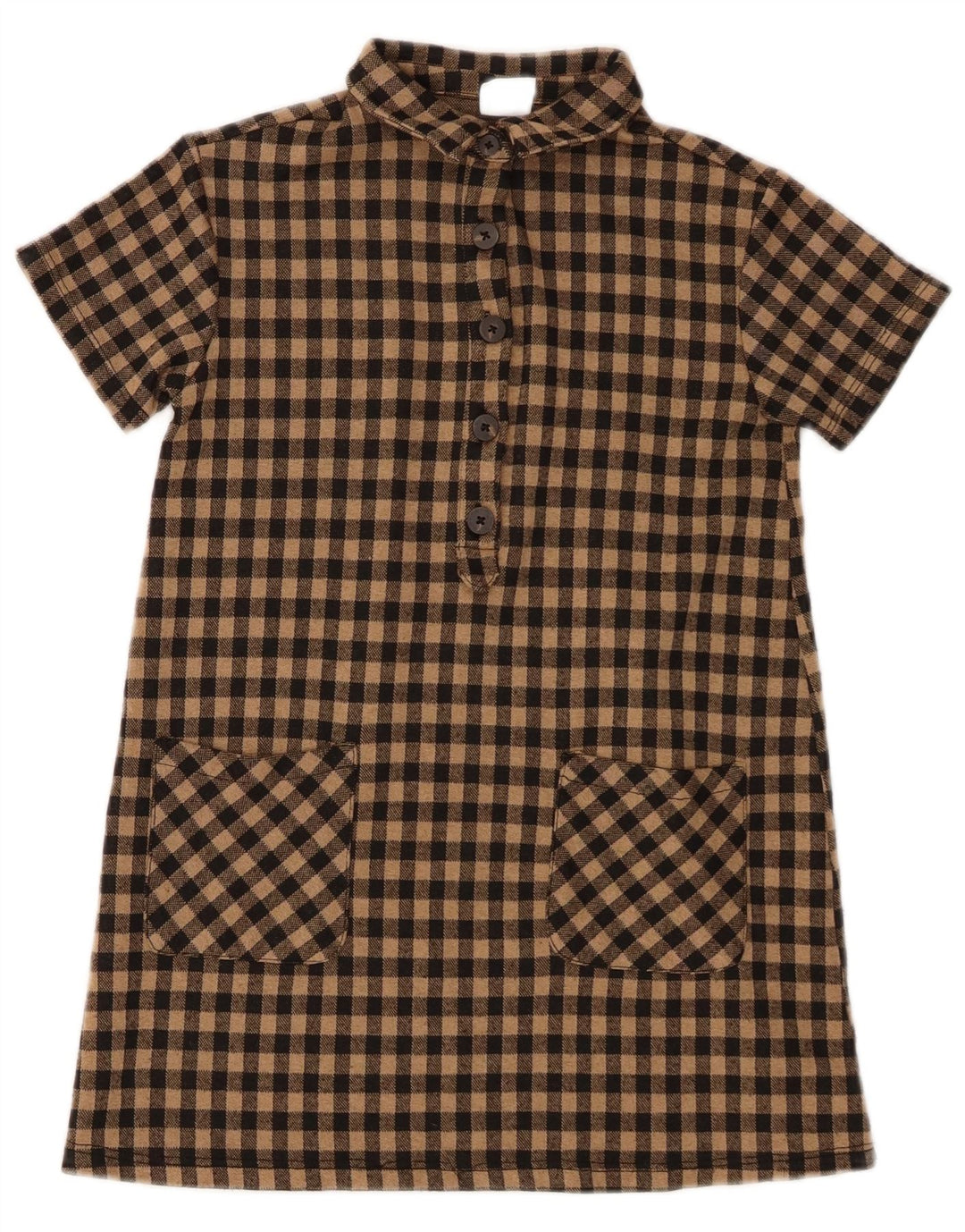 Zara Girls Short Sleeve Pullover Shirt Dress 7-8 Years Brown Gingham