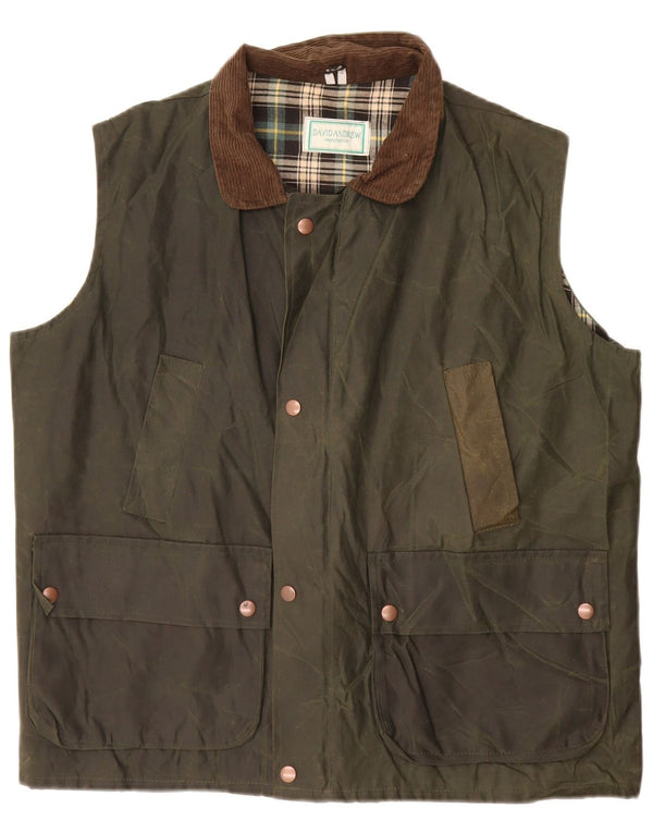 DAVID ANDREW Mens Manchester Waxed Cotton Gilet UK 40 Large Khaki Cotton