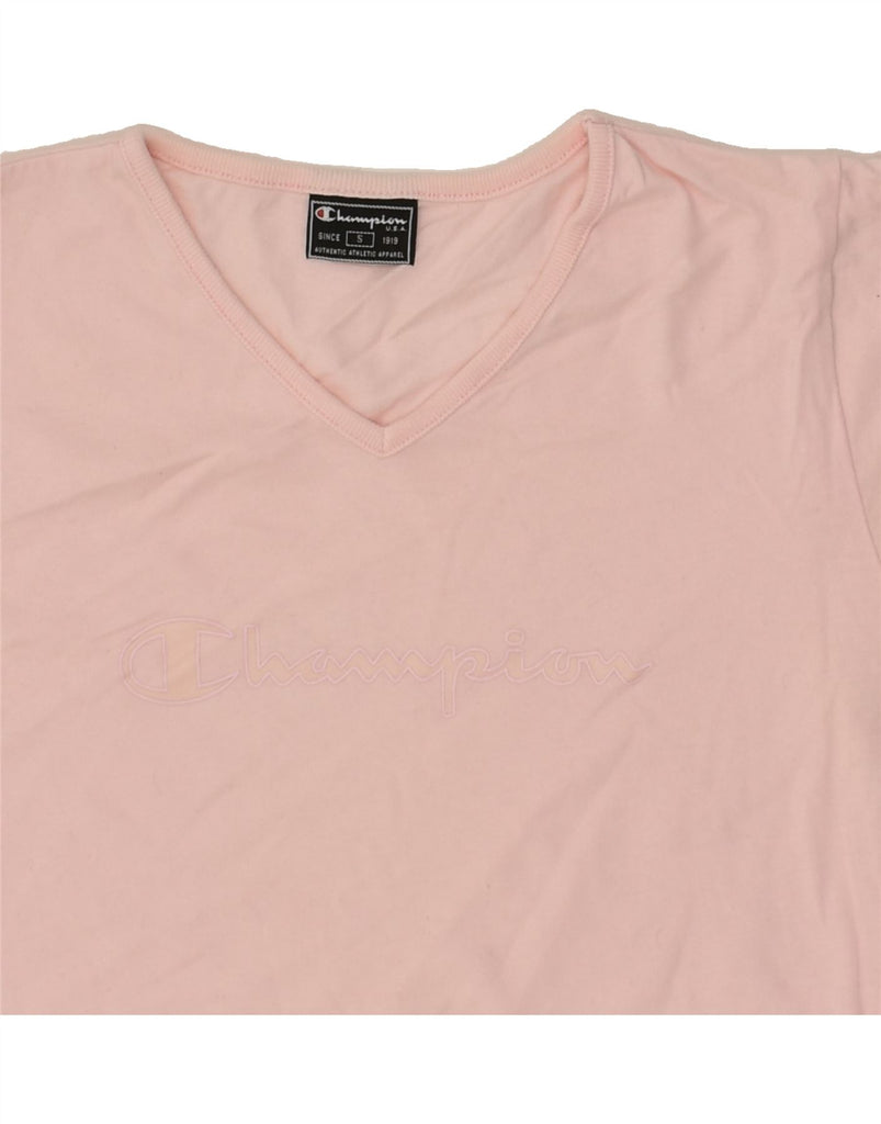 CHAMPION Womens Crop Graphic T-Shirt Top UK 10 Small Pink Cotton | Vintage Champion | Thrift | Second-Hand Champion | Used Clothing | Messina Hembry 