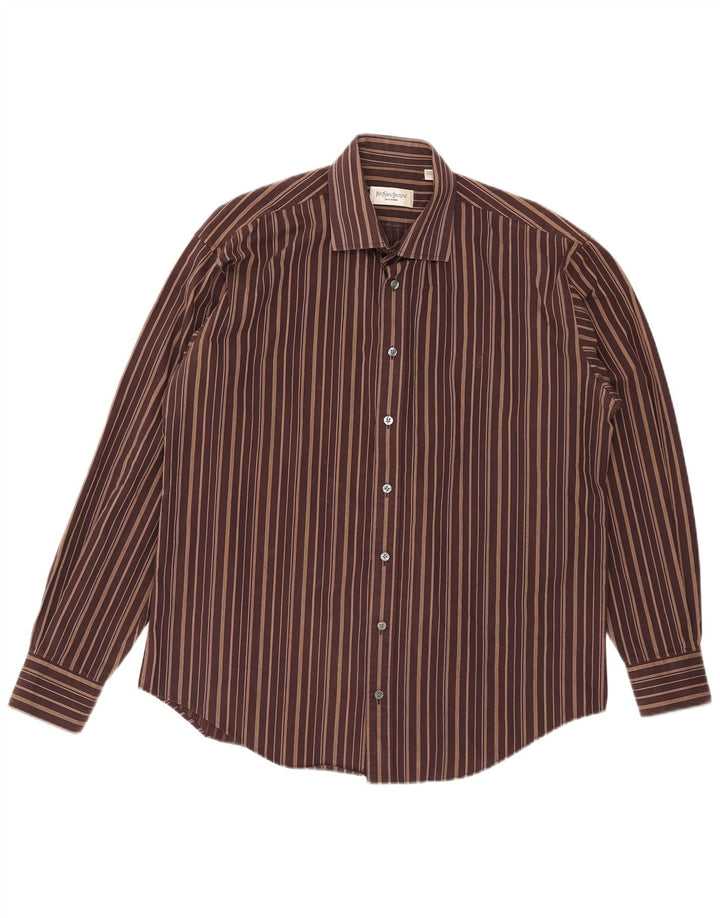 Yves Saint Laurent Mens Shirt Large Brown Striped Cotton