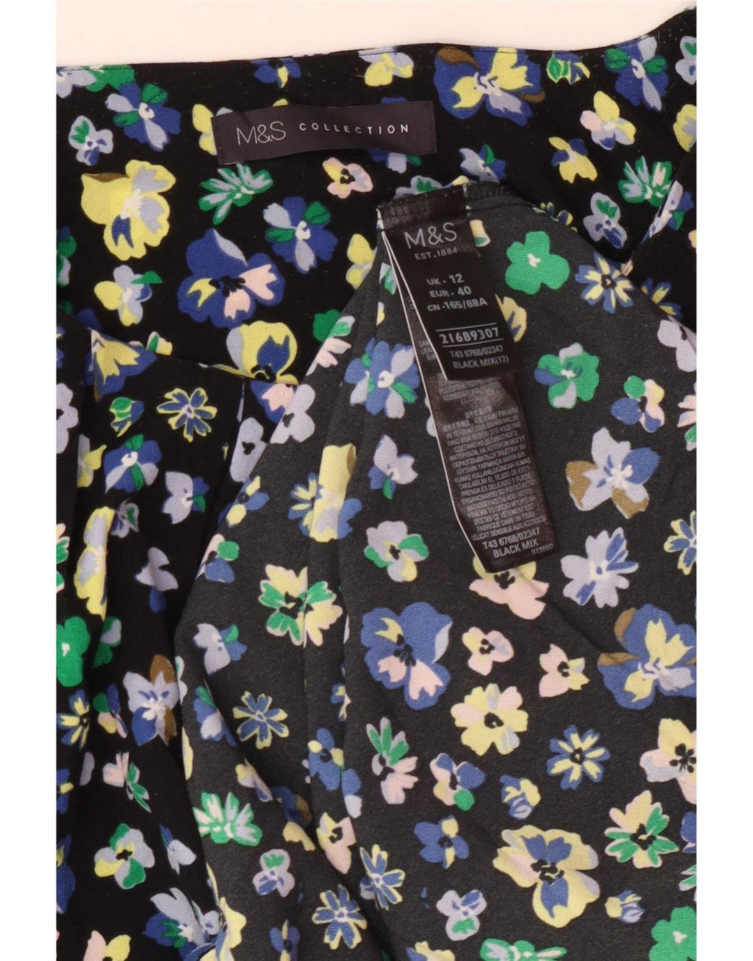 Marks & Spencer Womens Blouse Top UK 12 Medium Black Floral Polyester