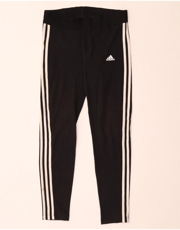 ADIDAS Womens Leggings UK 12/14 Medium  Black Cotton