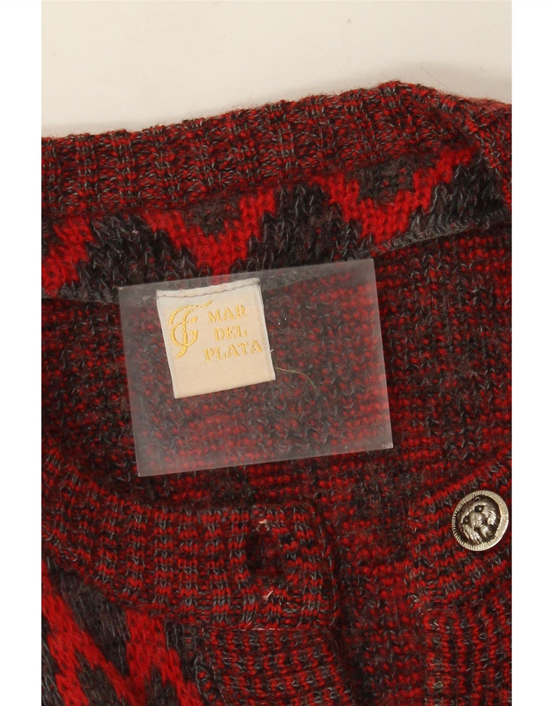 VINTAGE Womens Oversized Cardigan Sweater UK 16 Large Red Geometric Wool
