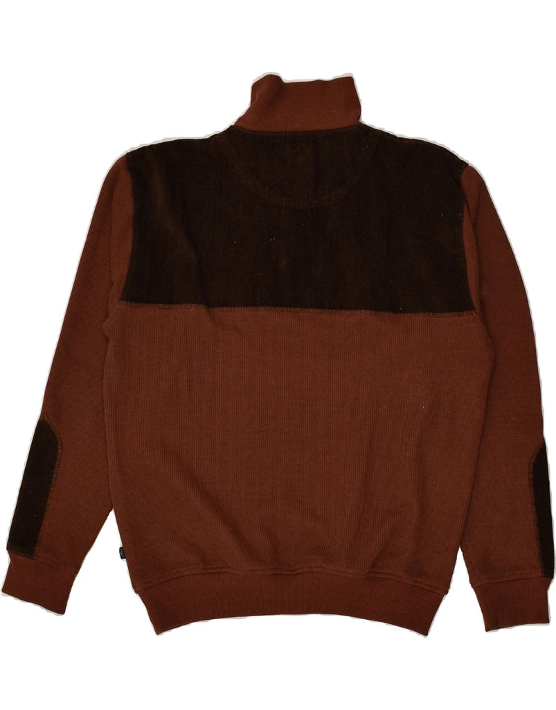 ENGBERS Mens Zip Neck Jumper Sweater Medium Brown Colourblock Cotton | Vintage Engbers | Thrift | Second-Hand Engbers | Used Clothing | Messina Hembry 