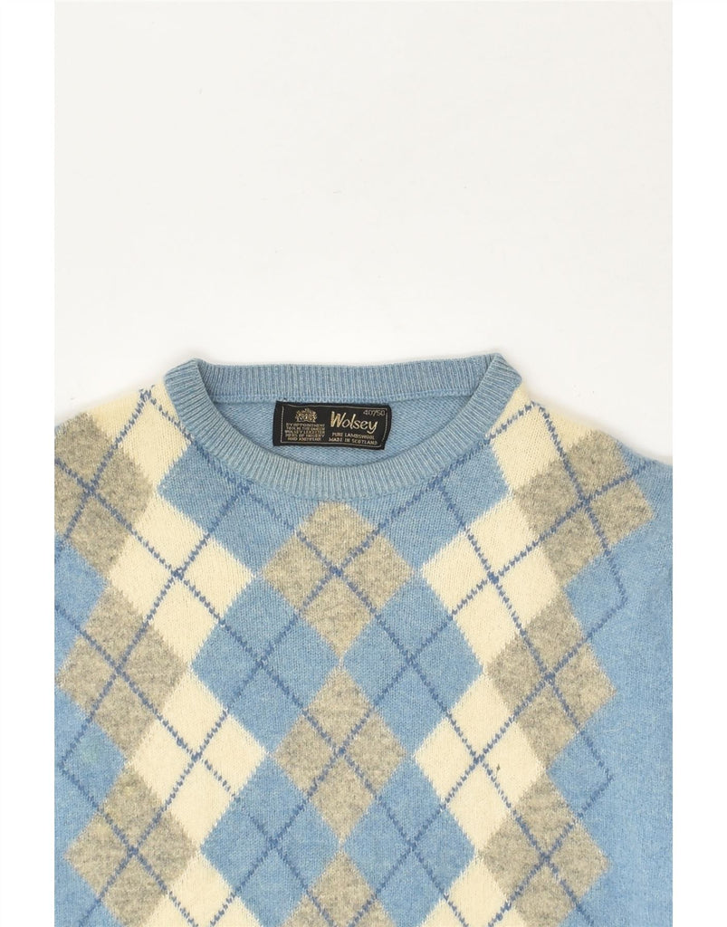 VINTAGE Womens Crew Neck Jumper Sweater EU 40 Medium Blue Argyle/Diamond | Vintage Vintage | Thrift | Second-Hand Vintage | Used Clothing | Messina Hembry 