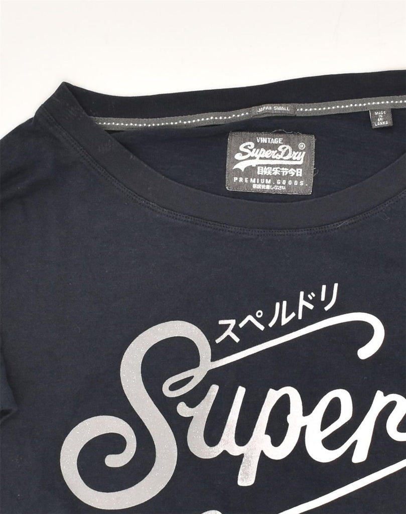 SUPERDRY Womens Graphic Sweatshirt Jumper UK 10 Small Navy Blue Cotton | Vintage Superdry | Thrift | Second-Hand Superdry | Used Clothing | Messina Hembry 