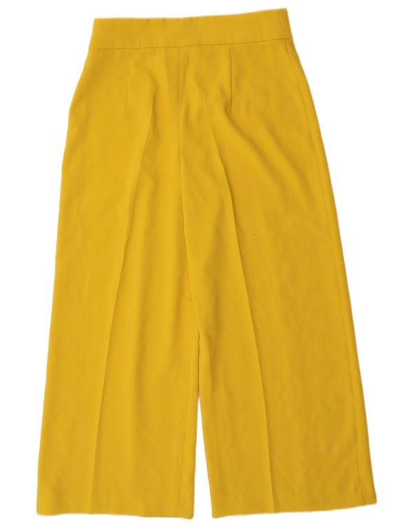 Zara Womens High Waist Wide Leg Cropped Trousers Large W32 L25 Yellow