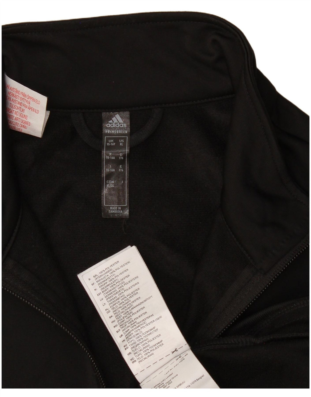 Adidas Boys Graphic Tracksuit Top Jacket 15-16 Years Black Polyester