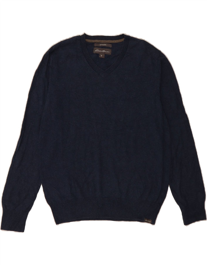 EDDIE BAUER Mens V-Neck Jumper Sweater Small Navy Blue Cotton Vintage Eddie Bauer and Second-Hand Eddie Bauer from Messina Hembry 