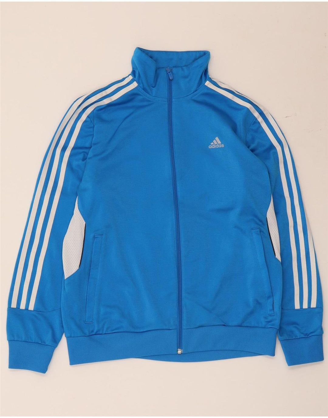 Adidas Boys Tracksuit Top Jacket 13-14 Years Blue Colourblock Polyester