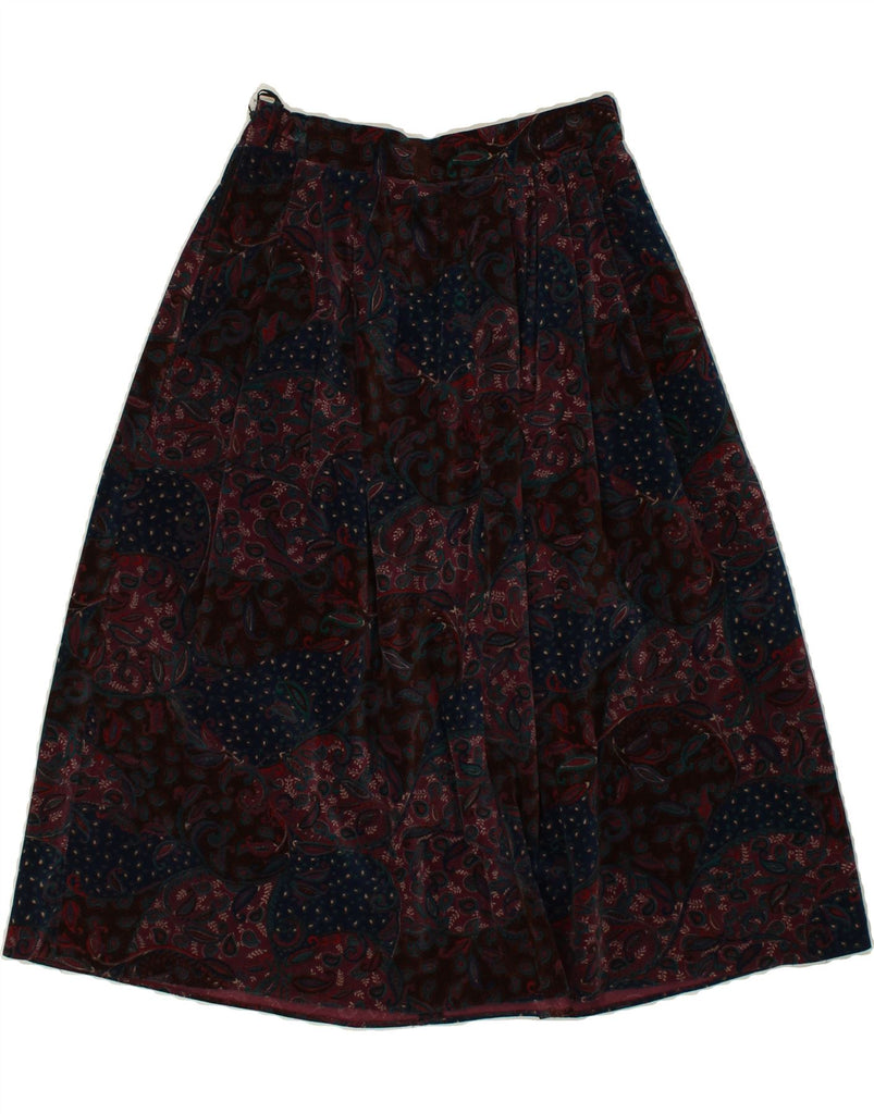 VINTAGE Womens Velvet A-Line Skirt EU 38 Medium W26  Maroon Paisley Vintage Vintage and Second-Hand Vintage from Messina Hembry 