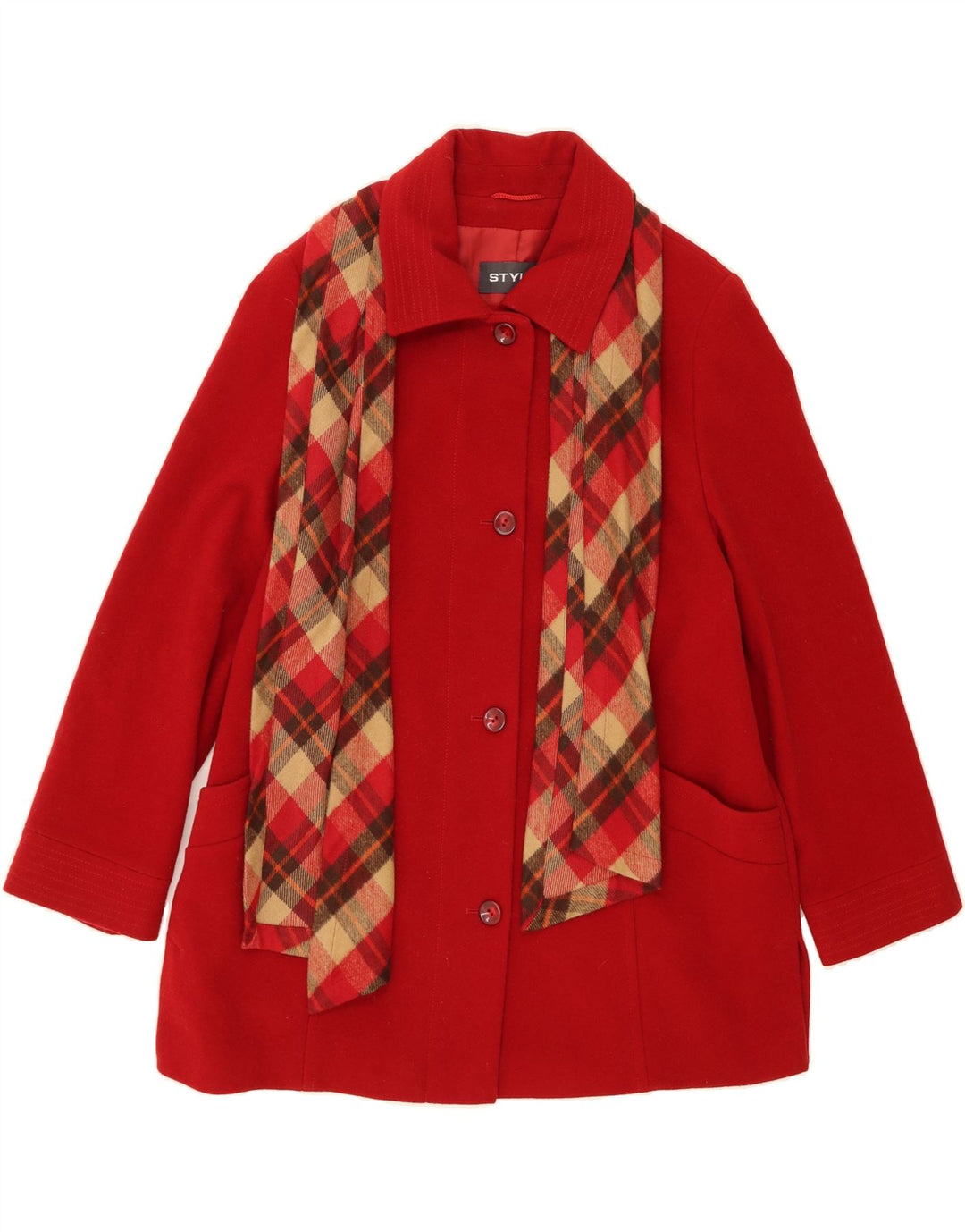 VINTAGE Womens Overcoat UK 16 Large  Red Check Acrylic Vintage Vintage and Second-Hand Vintage from Messina Hembry 