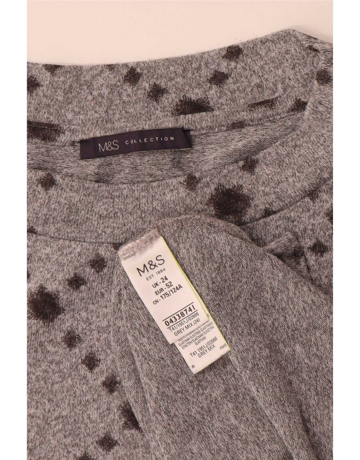 Marks & Spencer Womens Top 3/4 Sleeve UK 24 4XL Grey Check Polyester