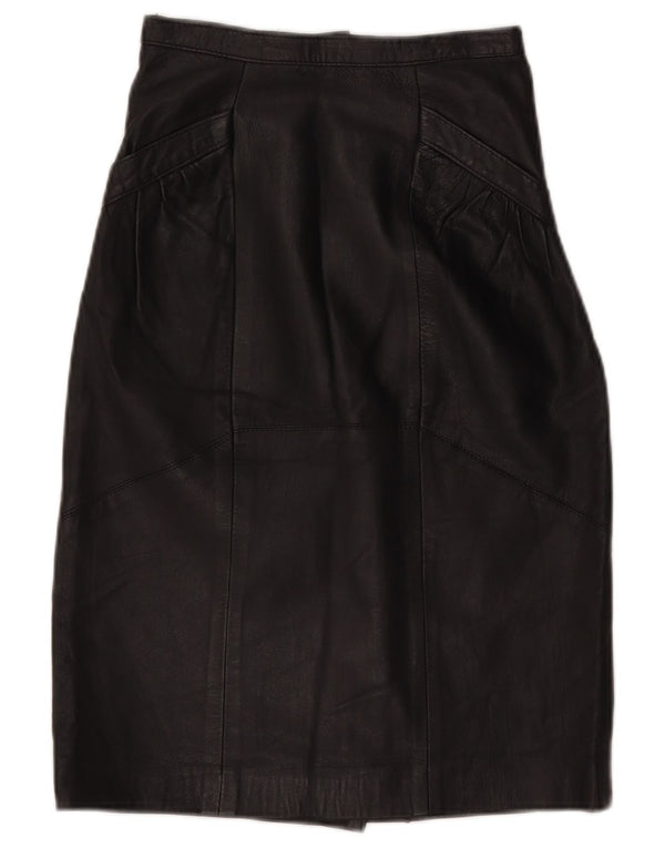 Vintage Womens High Waist Leather Skirt W24 XS Black