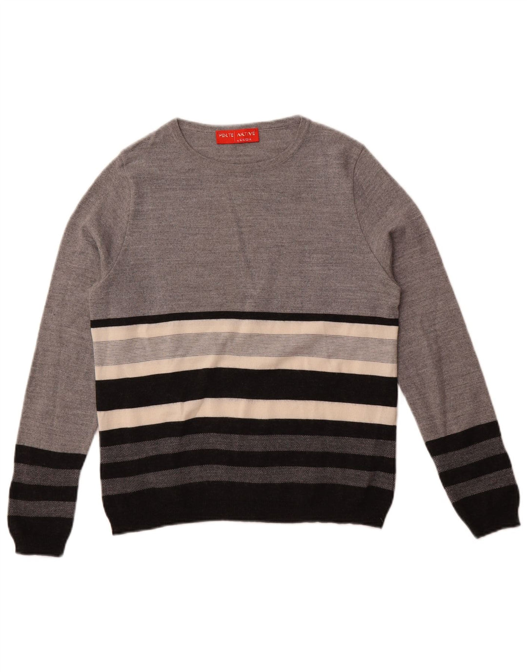 Perte by Krizia Womens Boat Neck Jumper Sweater UK 14 Medium Grey Striped