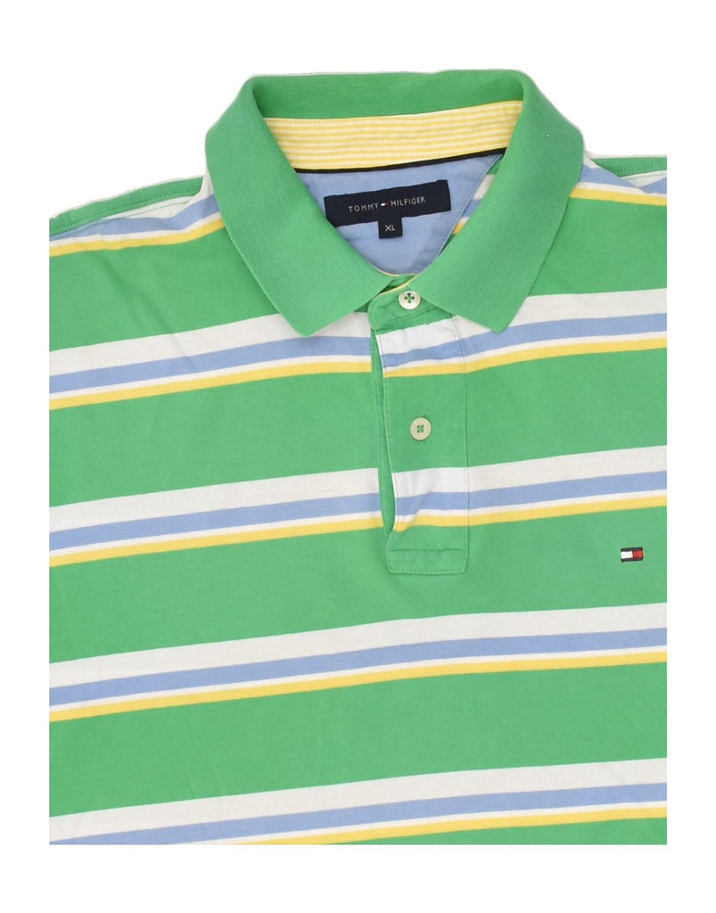 TOMMY HILFIGER Mens Polo Shirt XL Green Striped Cotton Vintage Tommy Hilfiger and Second-Hand Tommy Hilfiger from Messina Hembry 