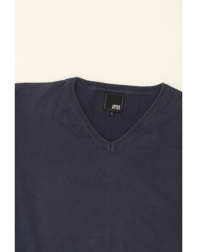 JACK & JONES Mens V-Neck Jumper Sweater Large Navy Blue | Vintage Jack & Jones | Thrift | Second-Hand Jack & Jones | Used Clothing | Messina Hembry 