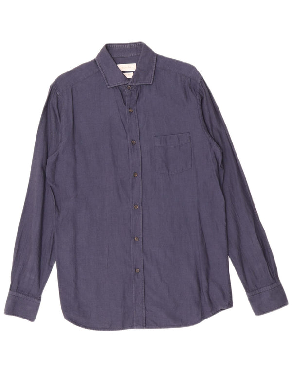 Massimo Dutti Mens Shirt Medium Navy Blue Cotton