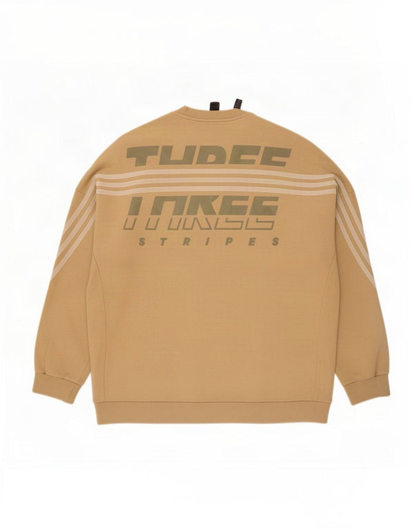 Adidas Mens Graphic Loose Fit Sweatshirt Jumper Medium Beige Cotton