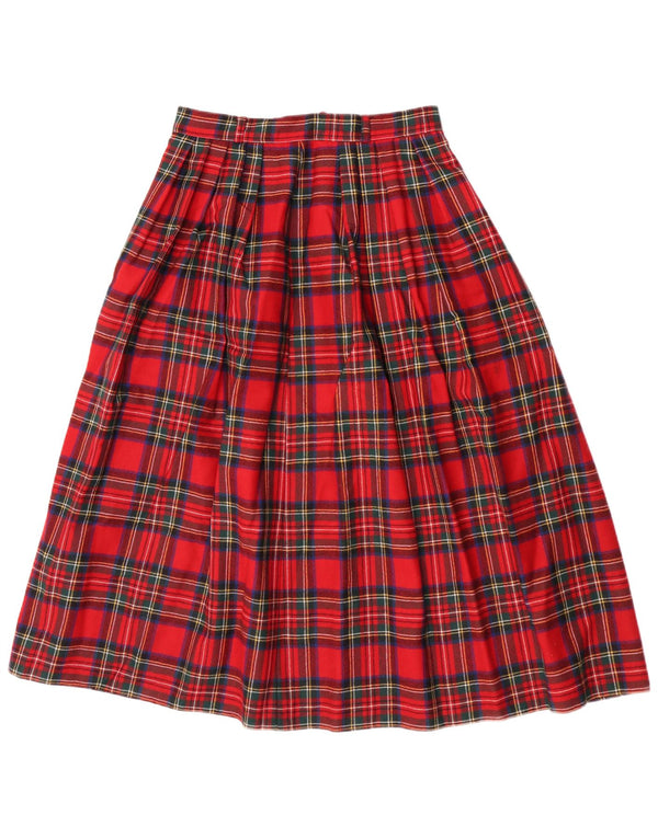 Vintage Womens High Waist Flared Skirt IT 38 XS W26 Red Check Virgin Wool