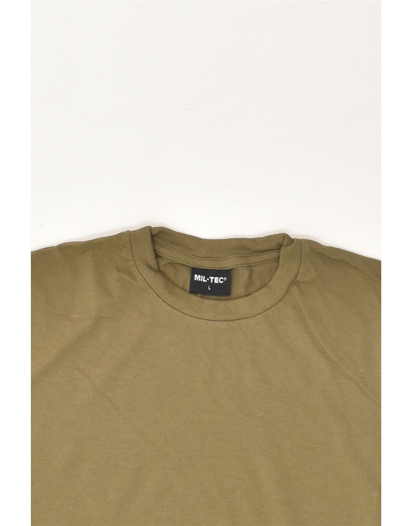 VINTAGE Mens T-Shirt Top Large Khaki Cotton | Vintage Vintage | Thrift | Second-Hand Vintage | Used Clothing | Messina Hembry 