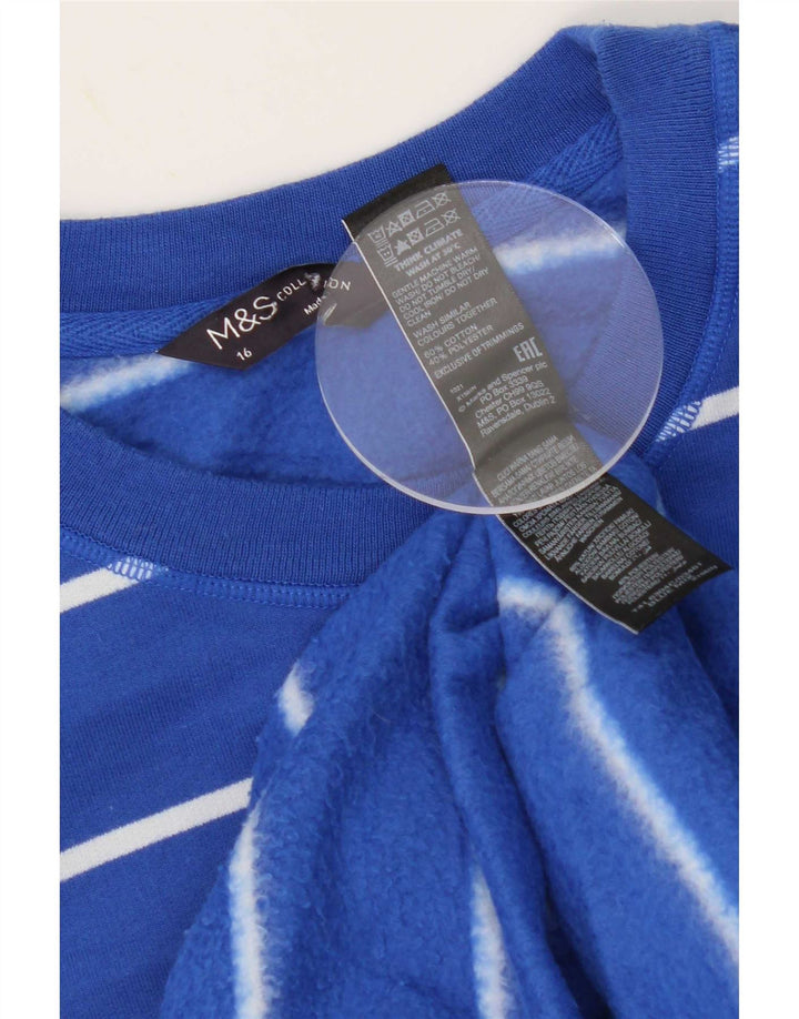 Marks & Spencer Womens Sweatshirt Jumper UK 16 Large Blue Striped Cotton