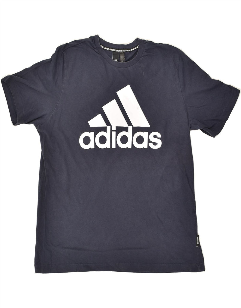 ADIDAS Womens Graphic T-Shirt Top UK 16 Large Navy Blue Cotton | Vintage Adidas | Thrift | Second-Hand Adidas | Used Clothing | Messina Hembry 