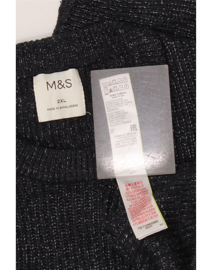 Marks & Spencer Mens Crew Neck Jumper Sweater 2XL Navy Blue Flecked