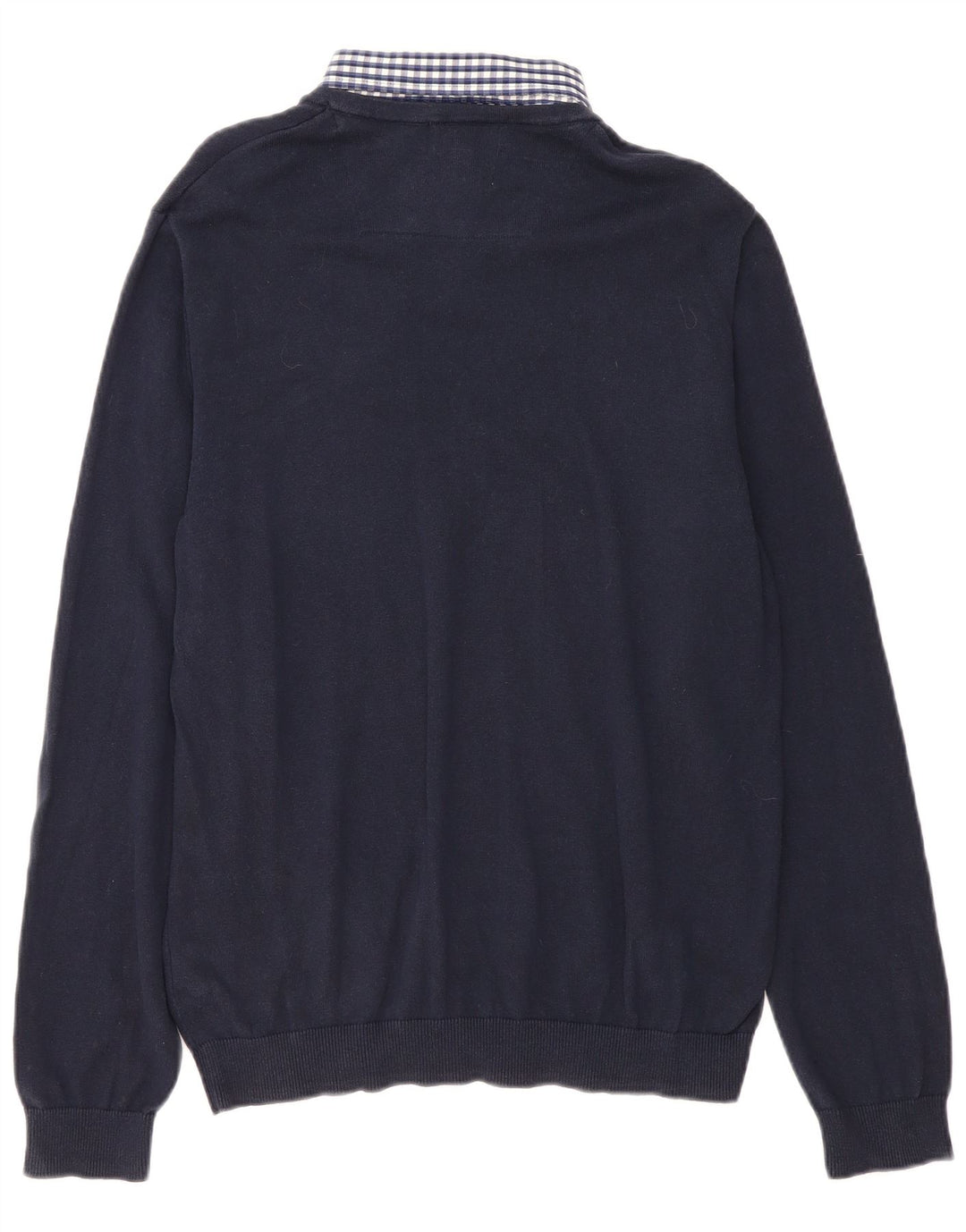 Marks & Spencer Mens Polo Neck Jumper Sweater Large Navy Blue Gingham