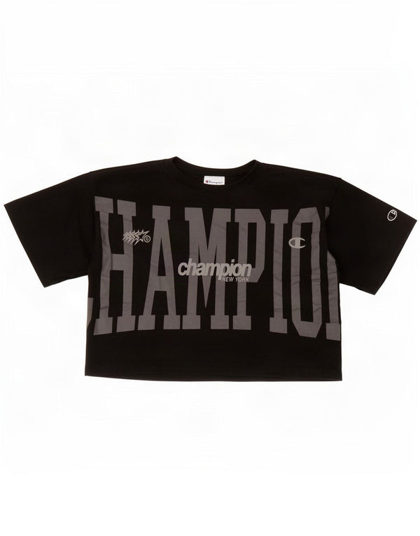 Champion Womens Crop Oversized Graphic T-Shirt Top UK 10 Small Black