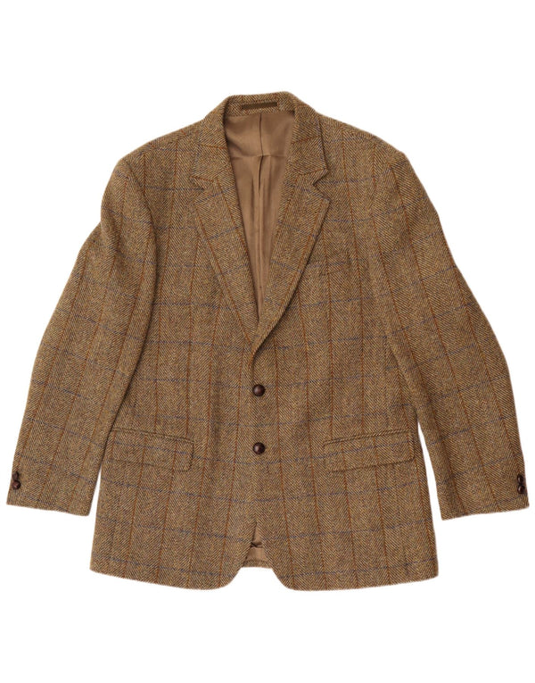 Harris Tweed Mens Longline Blazer Jacket UK 42 XL Khaki Herringbone