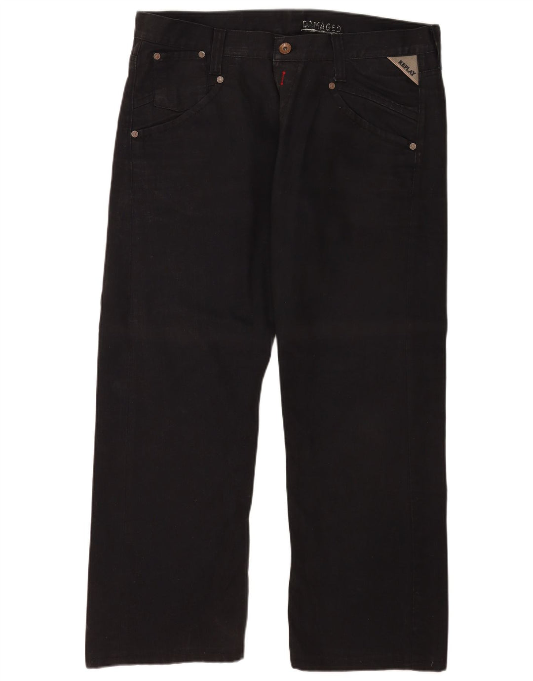 Replay Mens Straight Jeans W38 L32 Black Cotton