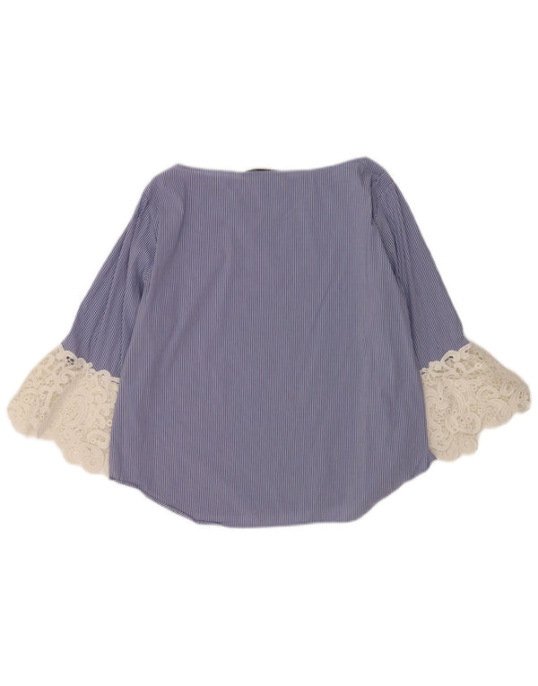 Zara Womens 3/4 Sleeve Blouse Top UK 16 Large Blue Striped