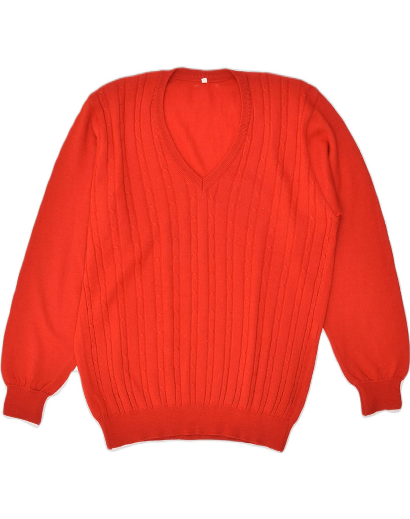 VINTAGE Mens V-Neck Jumper Sweater Large Red Wool | Vintage Vintage | Thrift | Second-Hand Vintage | Used Clothing | Messina Hembry 