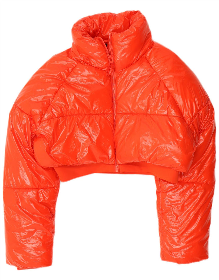 Zara Womens Crop Padded Jacket UK 14 Medium Orange Polyester