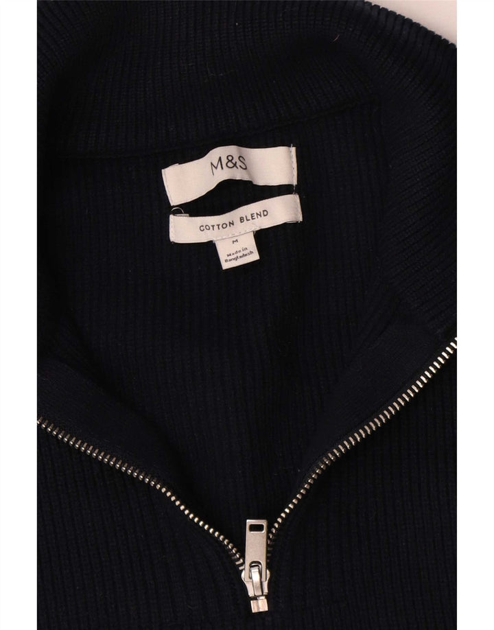 Marks & Spencer Mens Zip Neck Jumper Sweater Medium Navy Blue Cotton