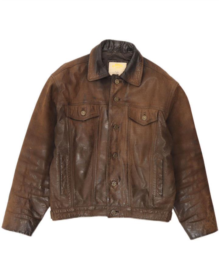 Camel Active Mens Leather Jacket UK 38 Medium Brown Leather