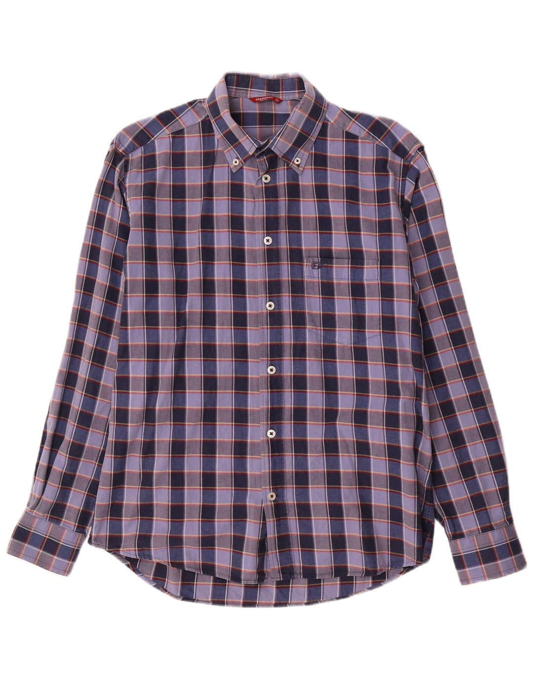 Carrera Mens Shirt Medium Navy Blue Check Cotton