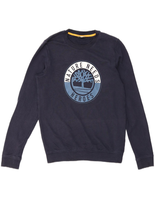 Timberland Boys Graphic Hoodie Jumper 15-16 Years Medium Navy Blue Cotton